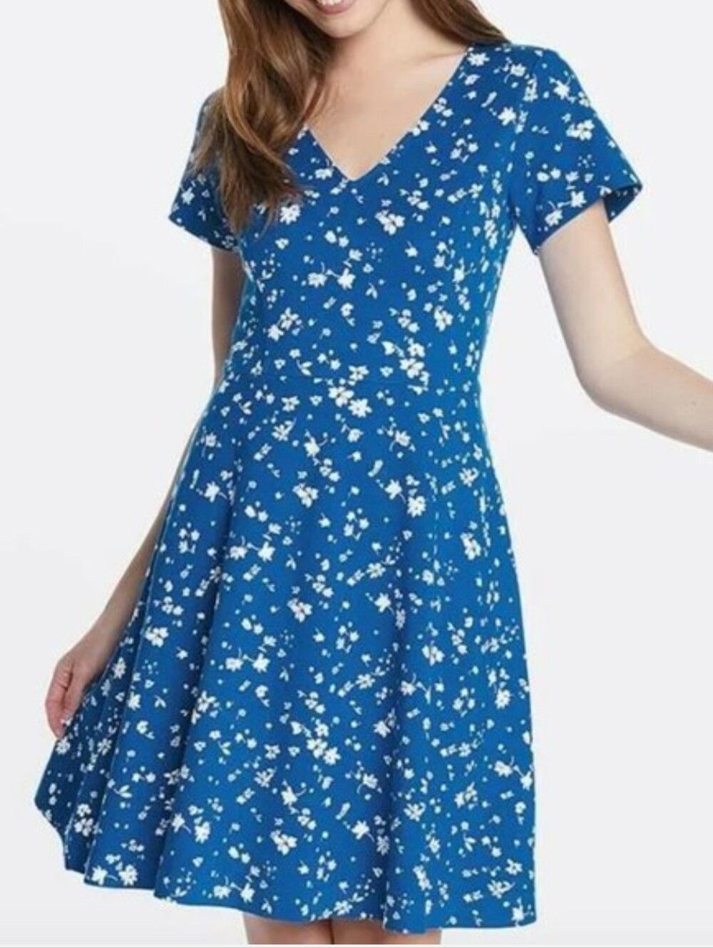 Draper James Blue & White Ditsy Floral Ponte Knit Fit & Flare Midi Dress NWT